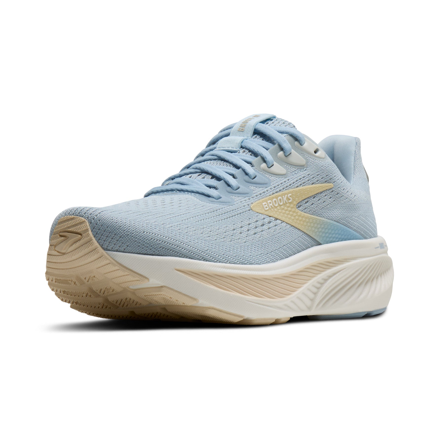Brooks Ghost 17 women's running shoe in Skyway blue with coconut and sand midsole