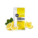 GU Energy Chews Lemonade flavor 60g packet surrounded by fresh lemons