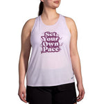 Brooks Distance Tank 3.0 in light lavender with Set Your Own Pace graphic print