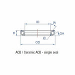 FSA ACB MR121 headset bearing technical diagram showing ID, OD, height and angle dimensions