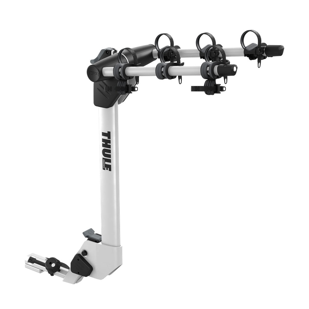 Thule Helium Pro 3-bike hitch car rack in silver aluminum with black mounting hardware