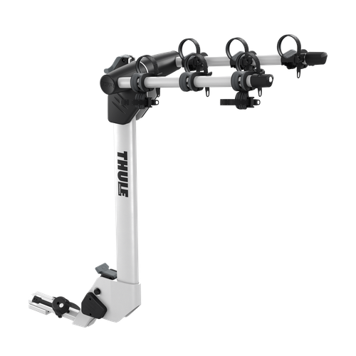 Thule Helium Pro 3-bike hitch rack in silver aluminum with black cradle arms