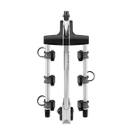 Thule Helium Pro 3 Bike Hitch Rack in silver aluminum with black clamps, front view