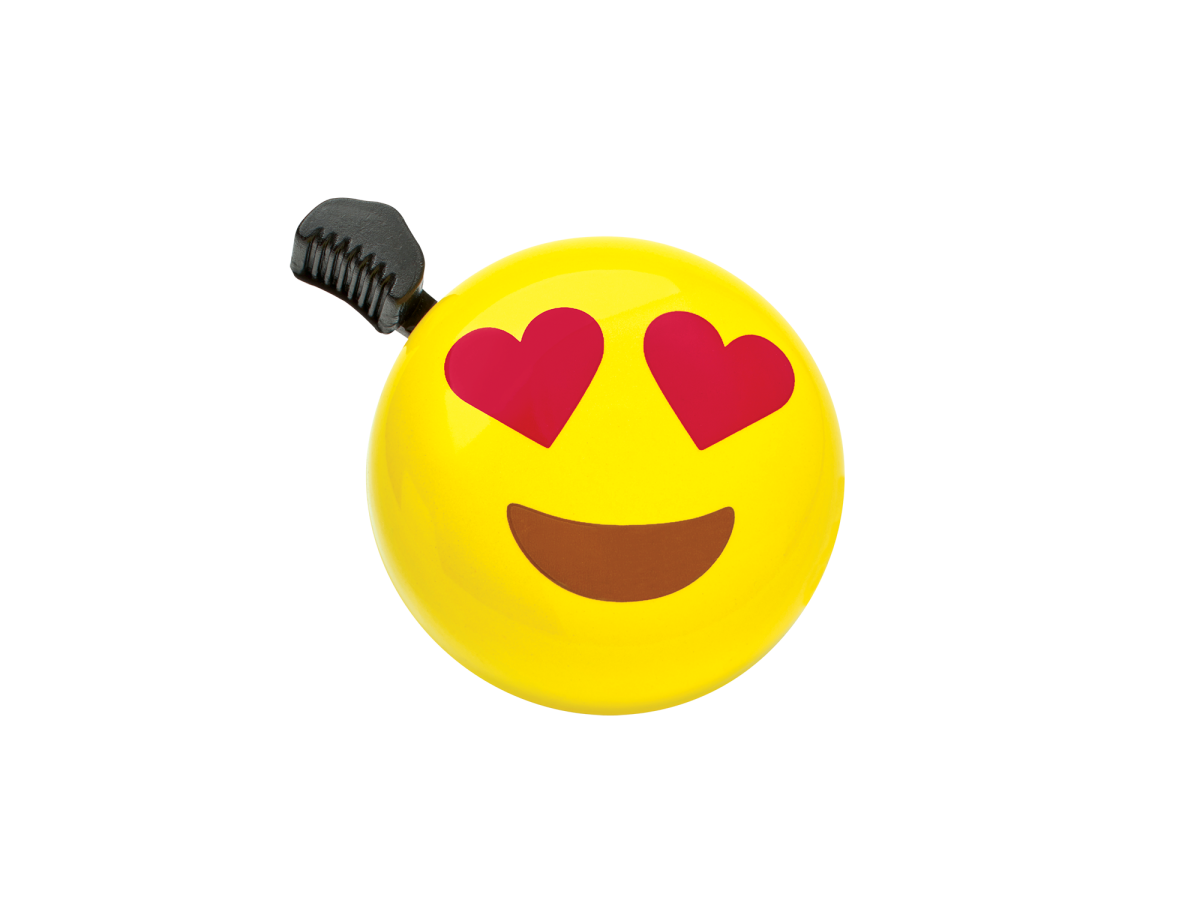 Electra bicycle bell with yellow emoji heart eyes design and black striker