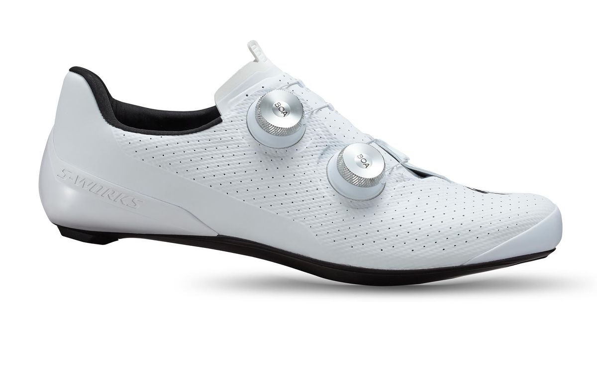 Specialized S-Works Torch cycling shoes in white with dual BOA dials