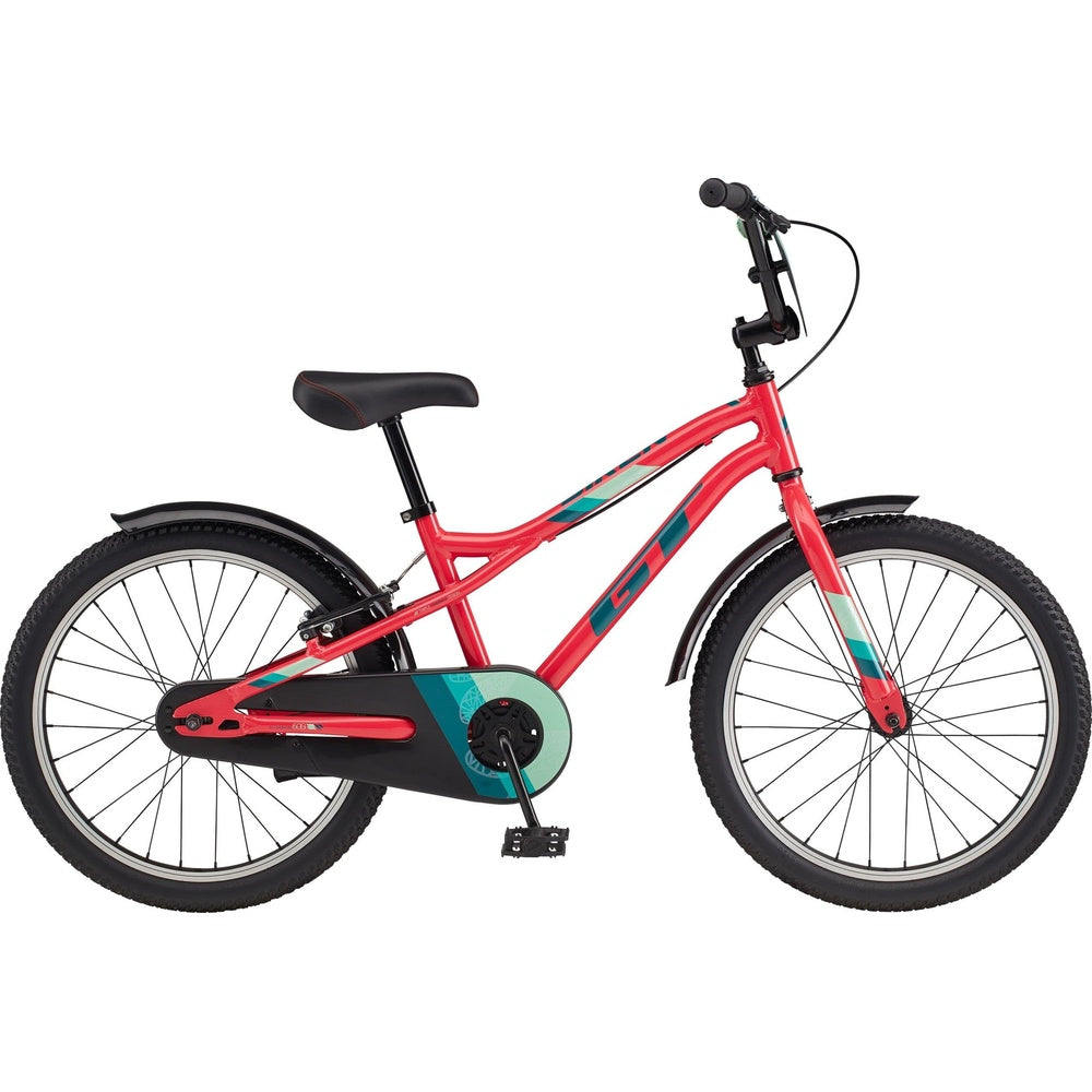 GT Siren 16 inch girls bike in coral pink with teal accents