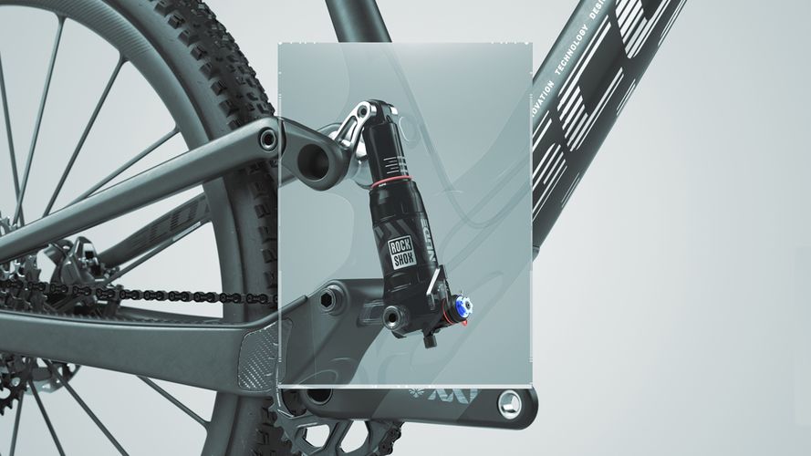 Scott Spark RC World Cup carbon black mountain bike rear RockShox shock absorber detail view