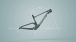 Scott Spark RC World Cup carbon mountain bike frame with geometry annotations on neutral background