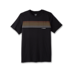 Brooks Distance Short Sleeve men's black t-shirt with orange gradient stripe pattern
