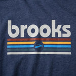 Brooks Distance Short Sleeve 2.0 in HTR Navy featuring multicolor track stripe graphic design