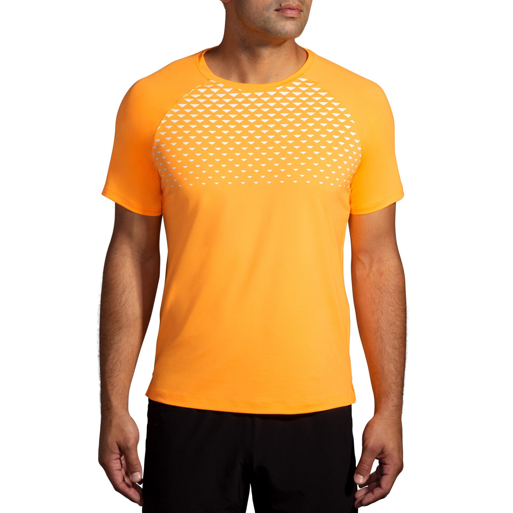 Brooks Atmosphere Short Sleeve men's running shirt in orange with reflective chest print