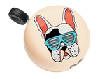 Electra bicycle bell in cream color featuring French Bulldog with sunglasses design