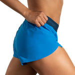 Brooks Chaser 3-inch women's running shorts in azure blue with navy waistband