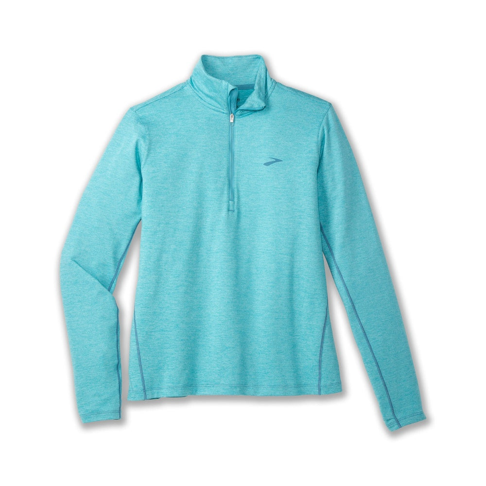Brooks Dash 1/2 Zip 2.0 women's running pullover in heathered aqua blue