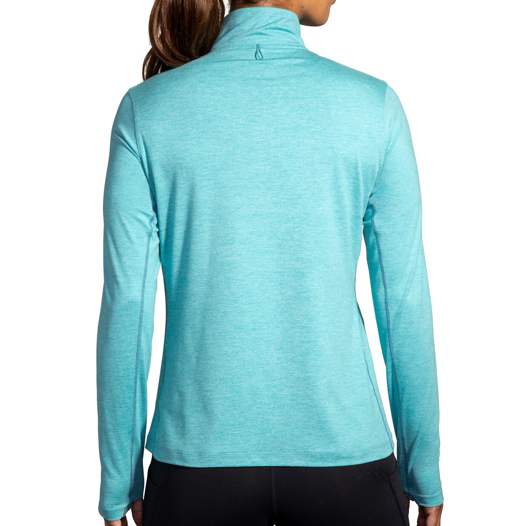 Brooks Dash 1/2 Zip 2.0 women's running top in heathered aqua, back view