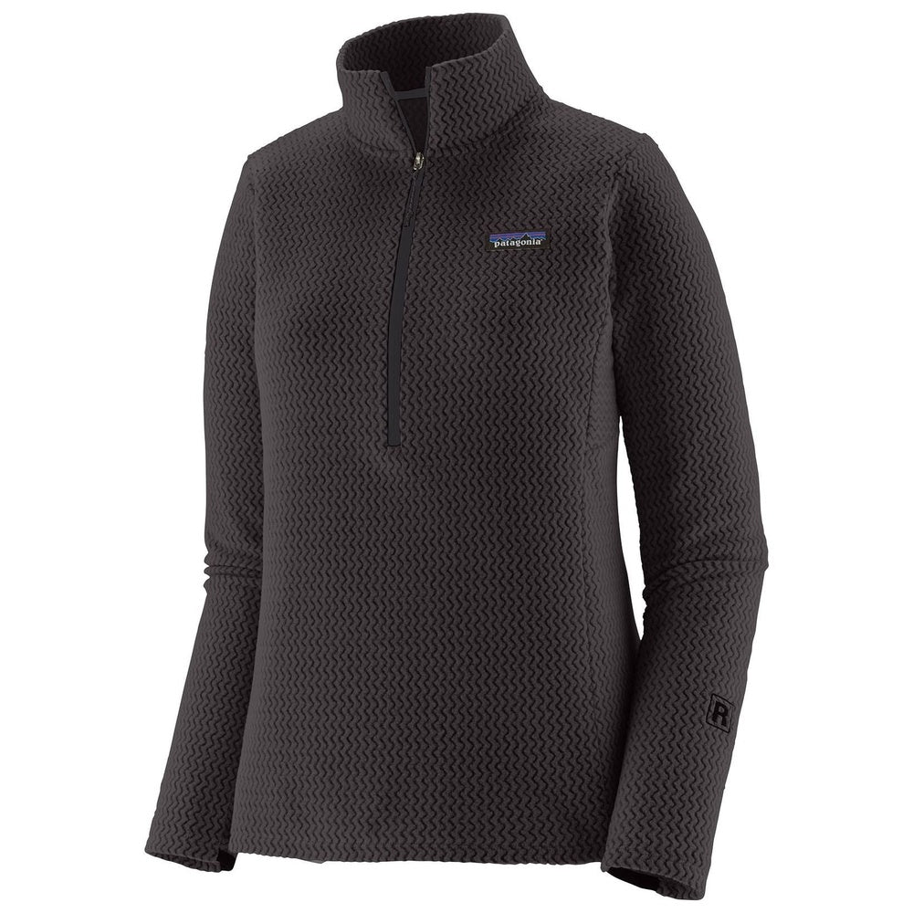 Patagonia R1 Air Fleece Zip-Neck pullover in black with textured zigzag pattern
