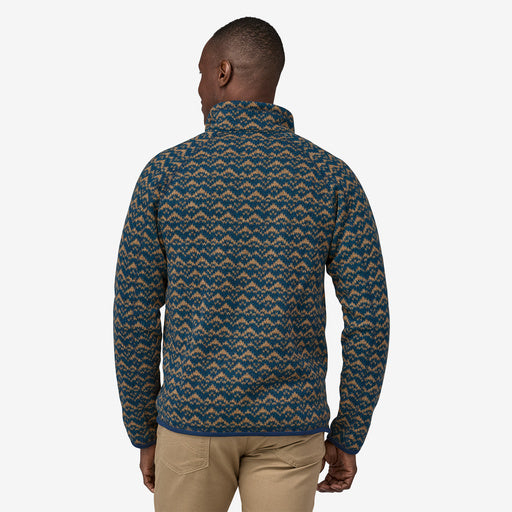 Man wearing Patagonia Better Sweater 1/4-Zip Fleece in New Navy pattern, rear view