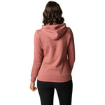 Woman wearing Fox Racing Boundary Pullover Fleece in cranberry color, back view