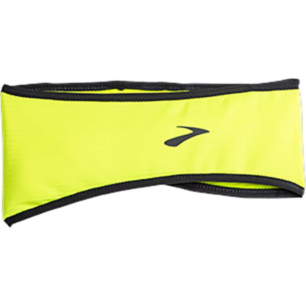 Brooks Notch Thermal Headband in neon yellow with black trim and Brooks logo