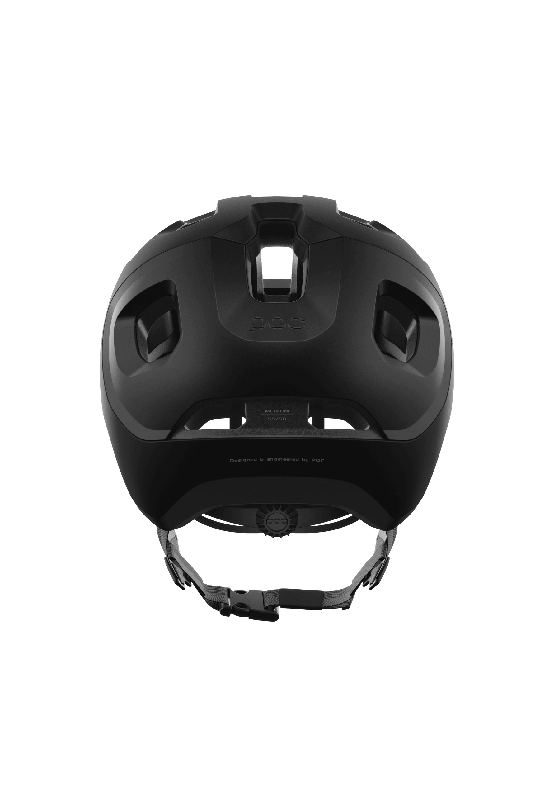 POC Axion Spin helmet in matte black, rear view showing ventilation ports