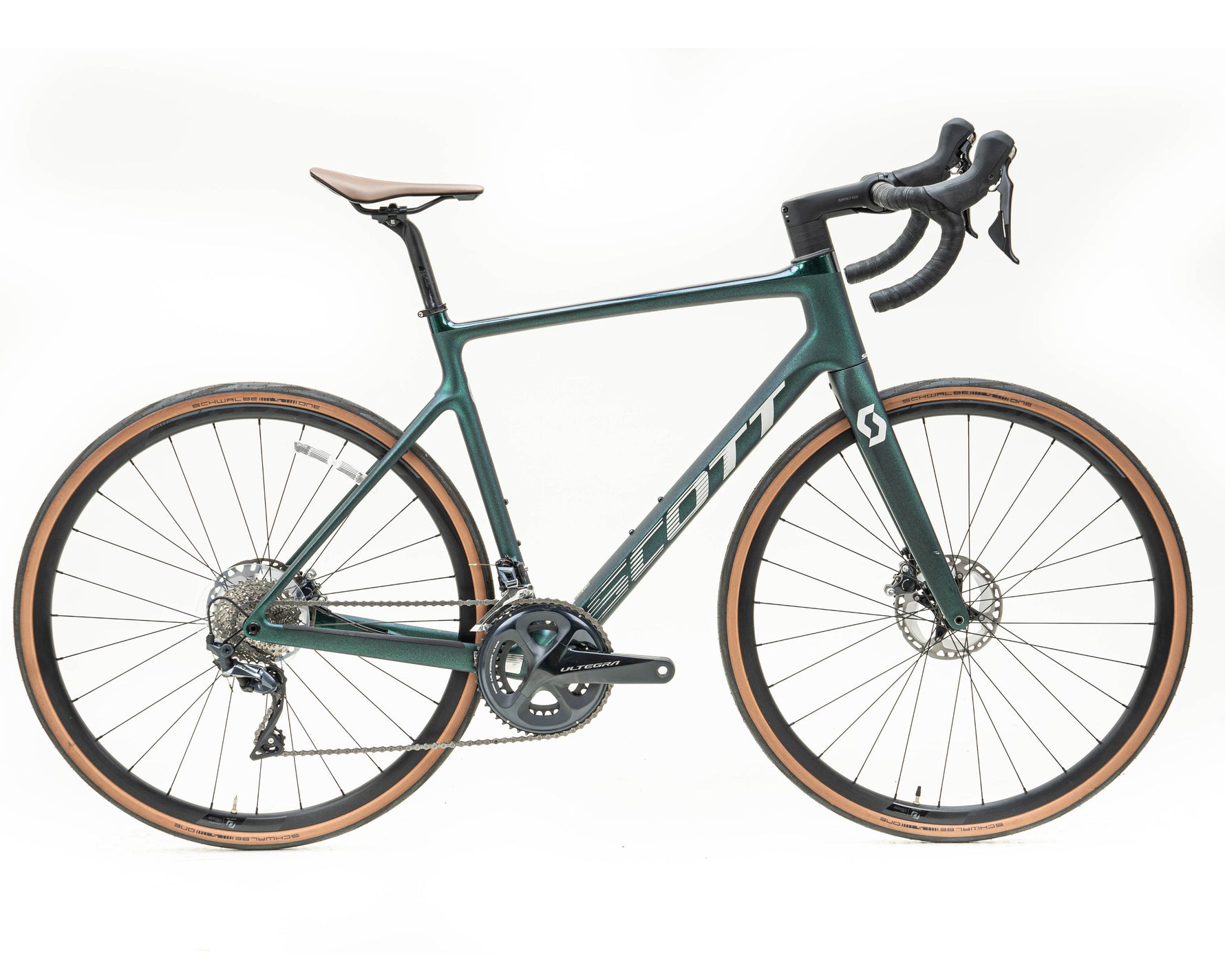 Scott Addict 20 Road Bike 2022 in teal green with drop handlebars and disc brakes