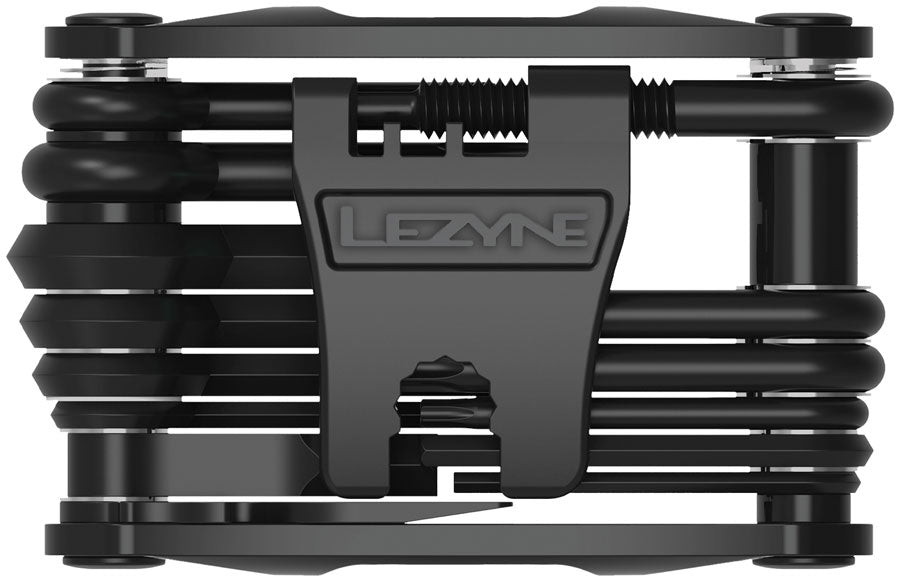 Lezyne RAP II 6 Multi Tool black, front-facing view showing all folded tools and Lezyne logo