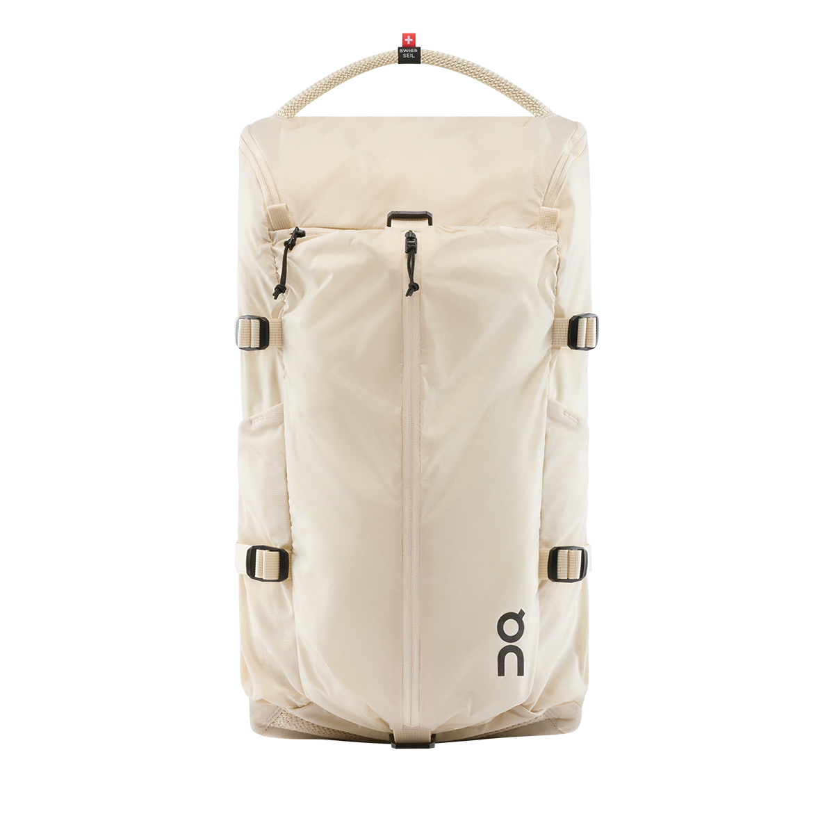 On Speed Pack 18L Lite backpack in cream with rope handle and buckle straps