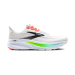 Brooks Ghost 17 men's running shoe in white with pink clay and gecko accents