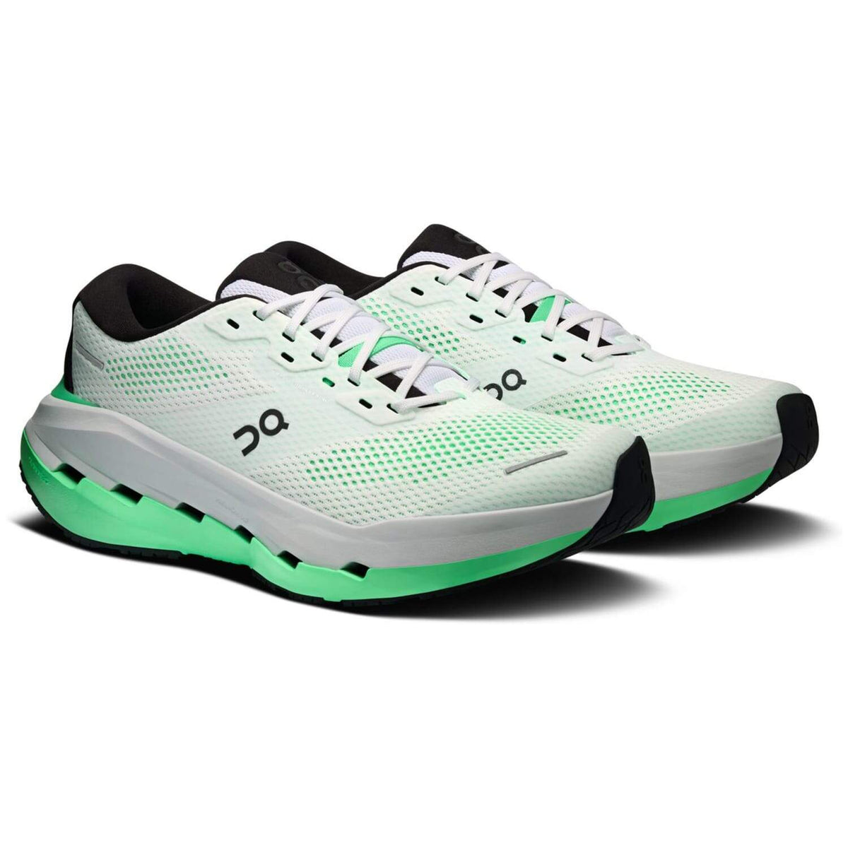 On Cloudrunner 3 Max pair of running shoes in white and verdite, three-quarter front view
