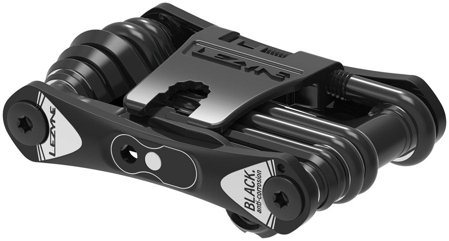Lezyne RAP II 6 Multi Tool black folded compact view, angled perspective showing tool ends