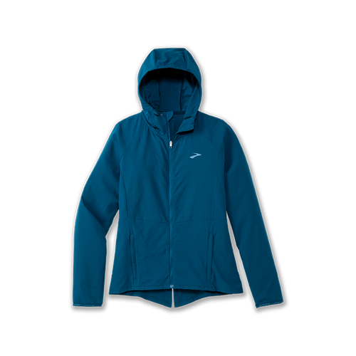 Brooks Canopy Women's hooded running jacket in Ocean Drive teal blue color