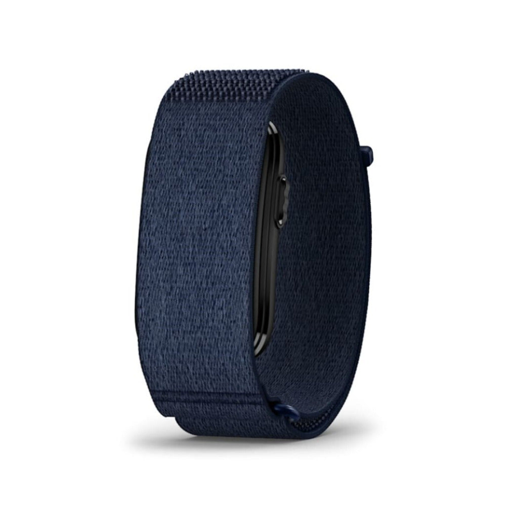 Garmin CIRQA Smart Band in Captain Blue nylon loop strap on white background
