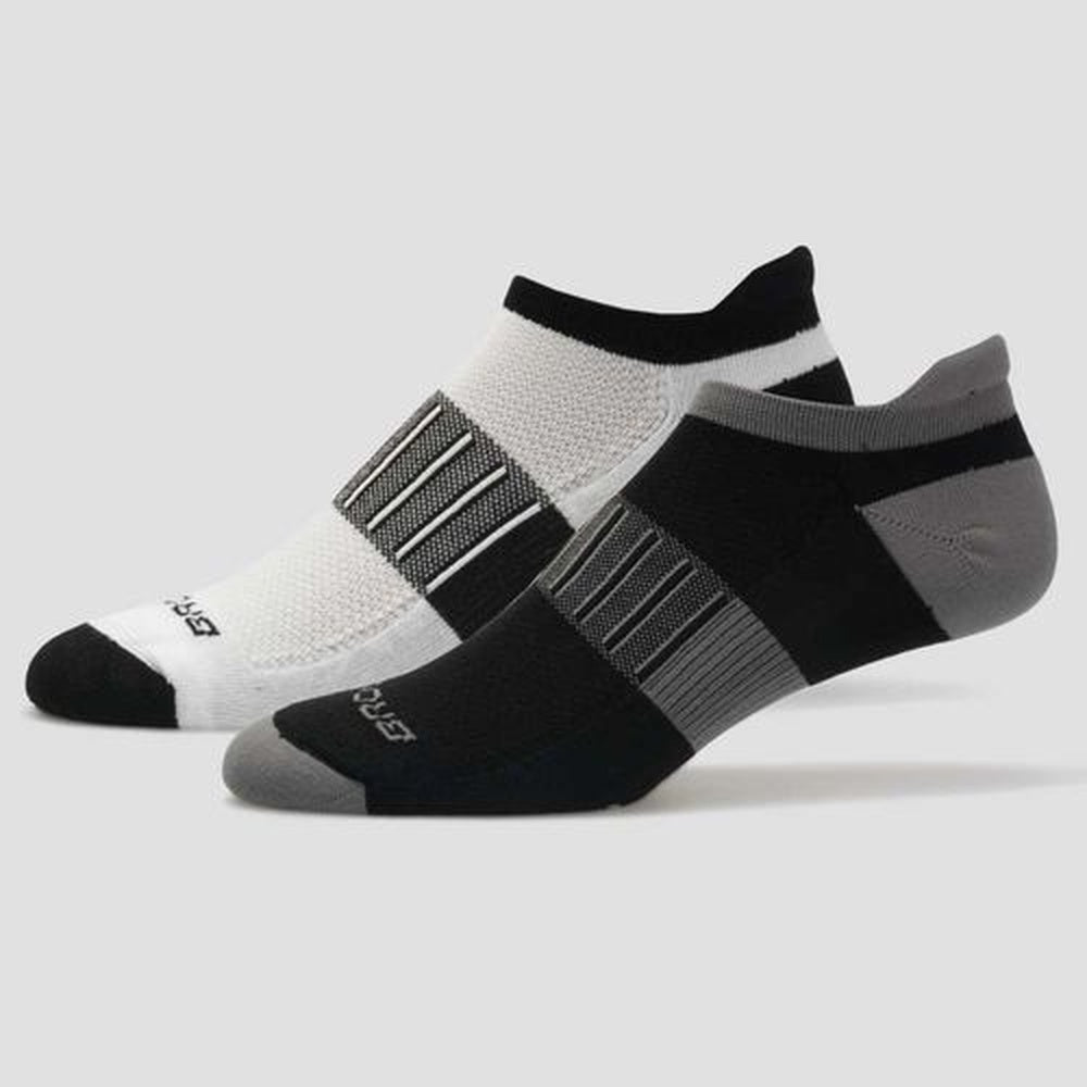Brooks Ghost Midweight no-show socks in Oxford and Asphalt colorways, 2-pair pack
