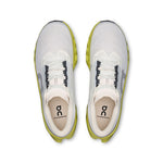 On Cloudmonster 3 running shoes pair shown from top view with ivory upper and limelight sole