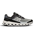 On Cloudvista running shoe in gray, black and white colorway with distinctive sole