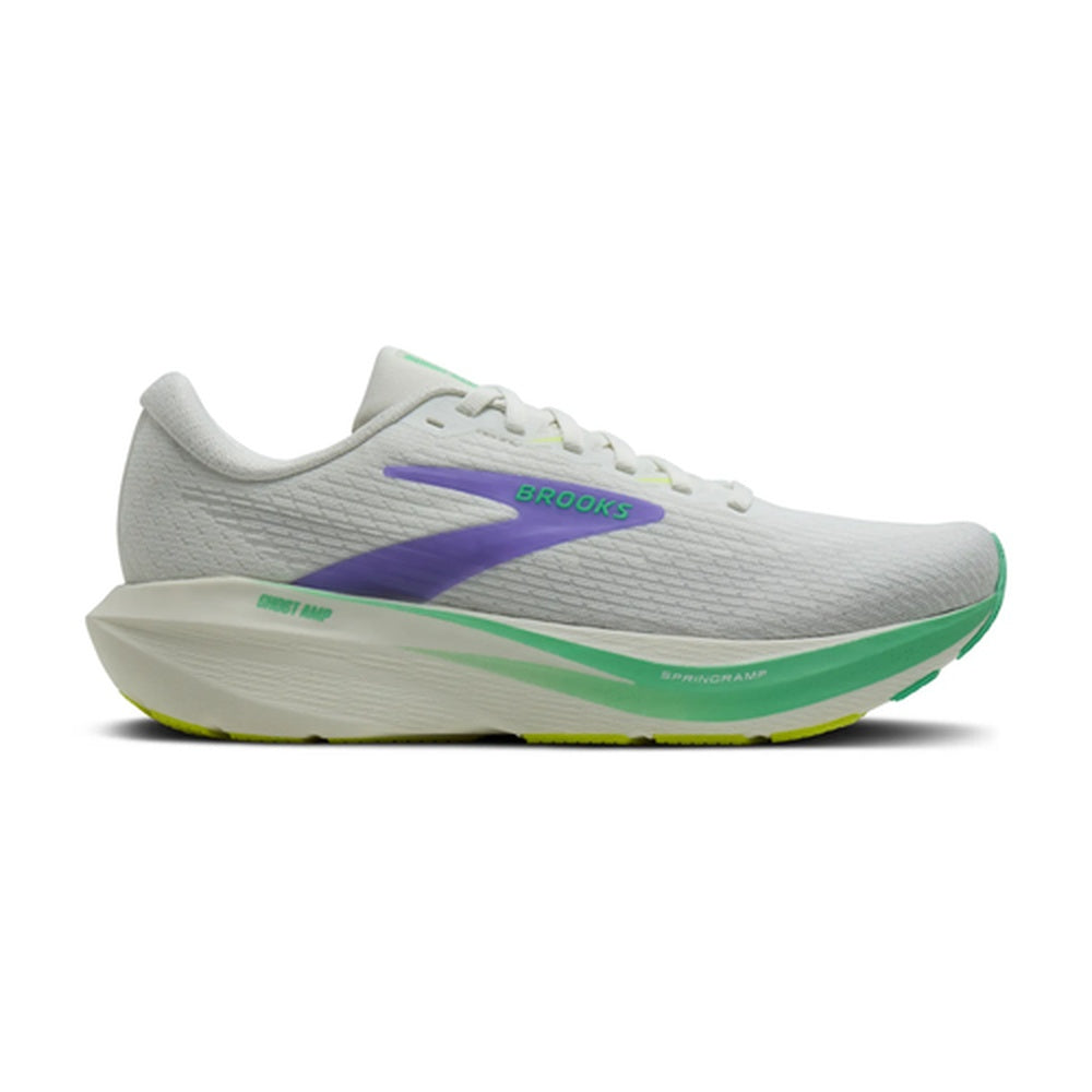 Brooks Ghost Amp Women's running shoe in grey and paradise green lateral view