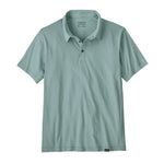 Patagonia men's essential polo shirt in sage green with collar and buttons