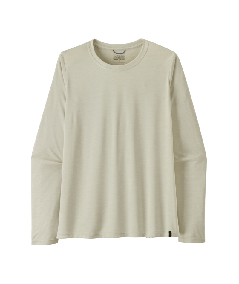 Patagonia Long-Sleeved Capilene Cool Daily Shirt in Dyno White, flat lay view