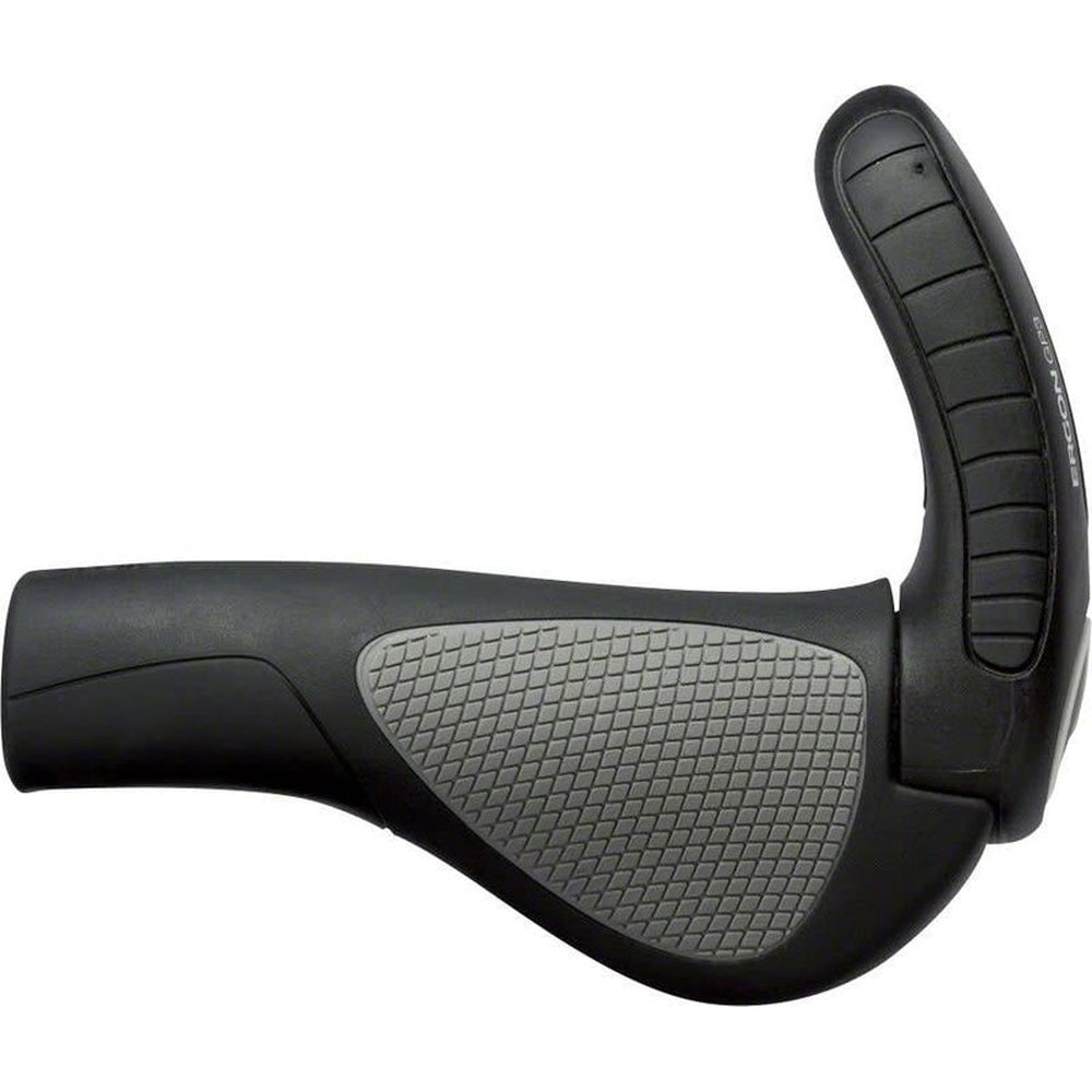 Ergon GP3 large ergonomic bicycle handlebar grip in black and gray with lock-on clamp