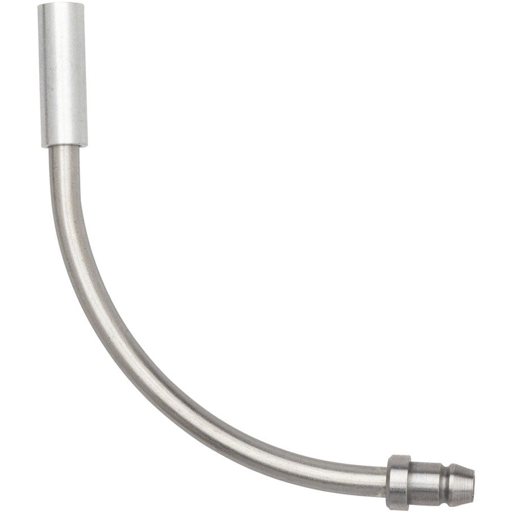 Shimano inner guide tube bent at 90 degrees, stainless steel silver finish with connector fitting