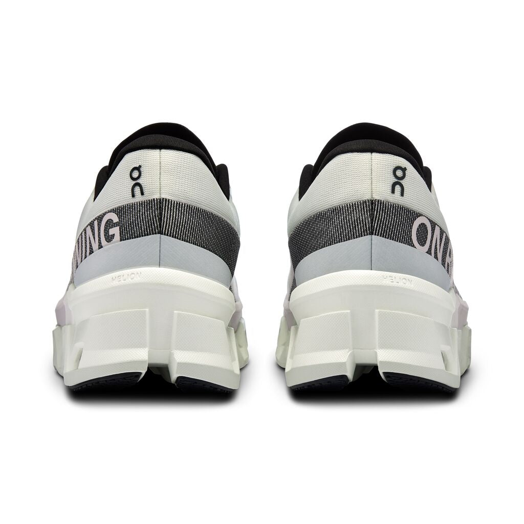 On Cloudmonster 2 men's running shoes in white and frost colorway, rear view