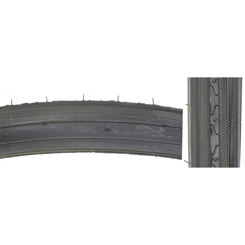 Sunlite 27x1-1/4 black road bicycle tire with herringbone tread pattern and wire bead