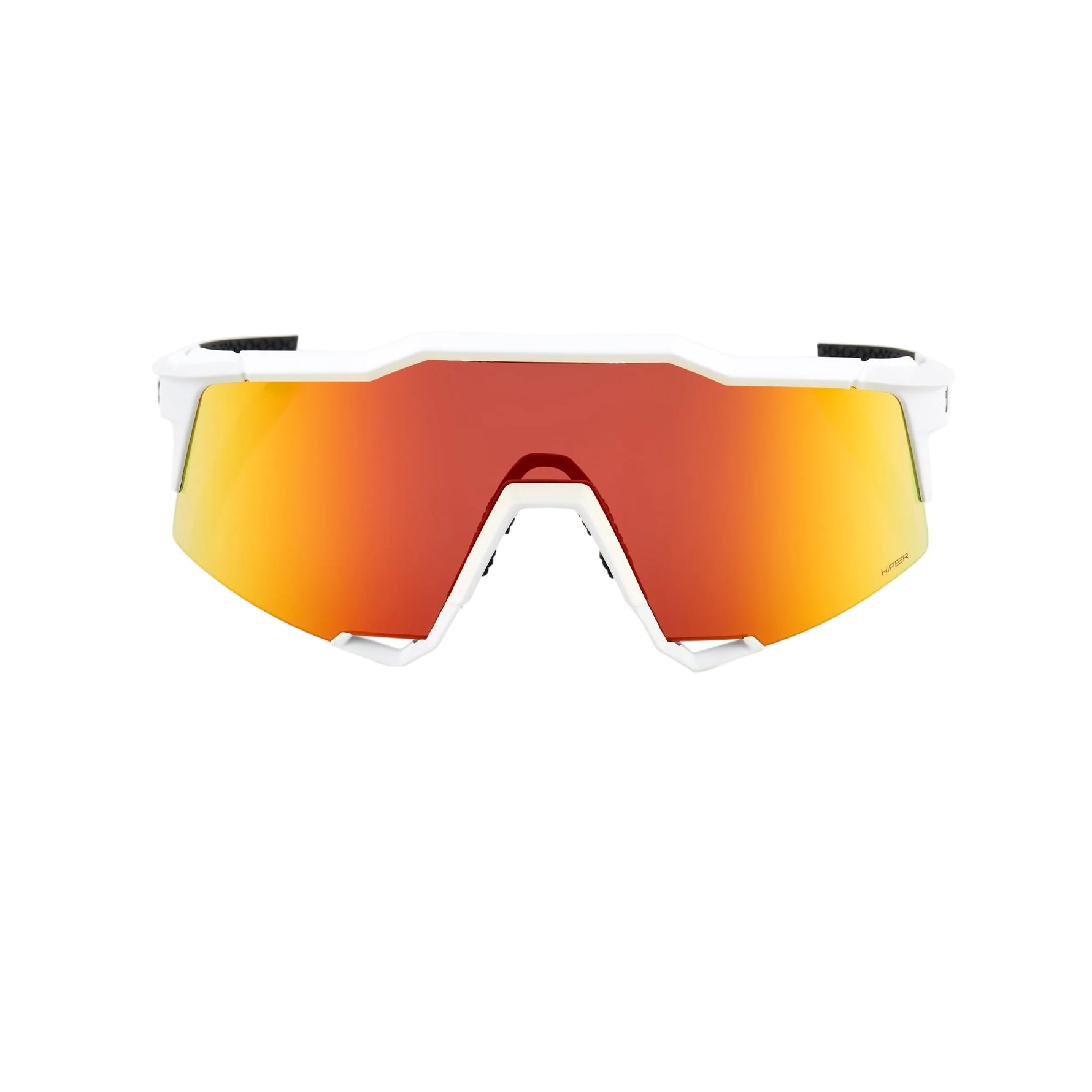 100% Speedcraft sunglasses with white frame and orange-red mirrored lens