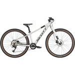 Scott Scale 600 alloy silver mountain bike side view with tan sidewall tires