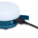 Black Diamond Moji lantern in teal with white globe and USB charging cable
