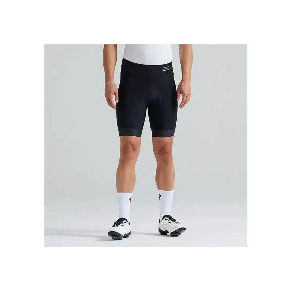 Specialized Foundation Men's Black Cycling Shorts worn by male model with white cycling shoes