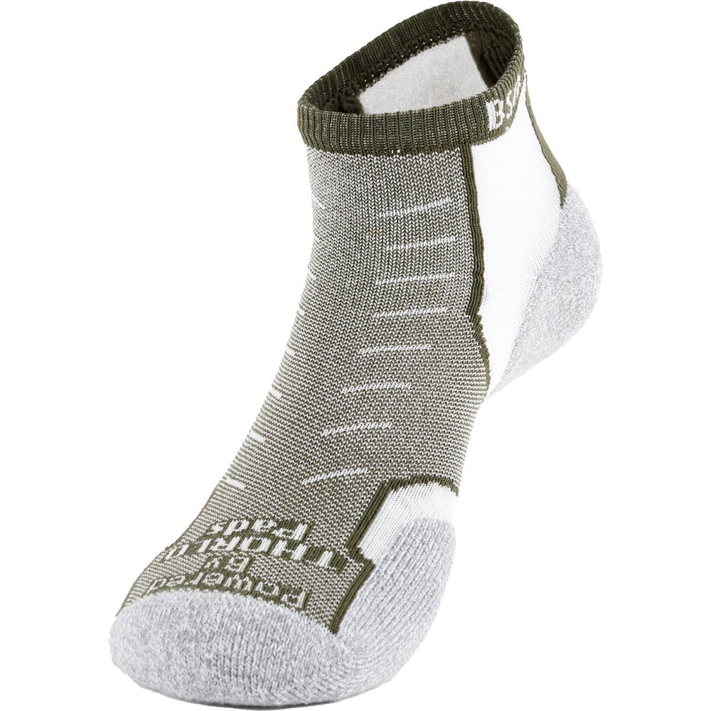 Thorlos Experia low-cut ankle sock in olive green and light gray with cushioned sole