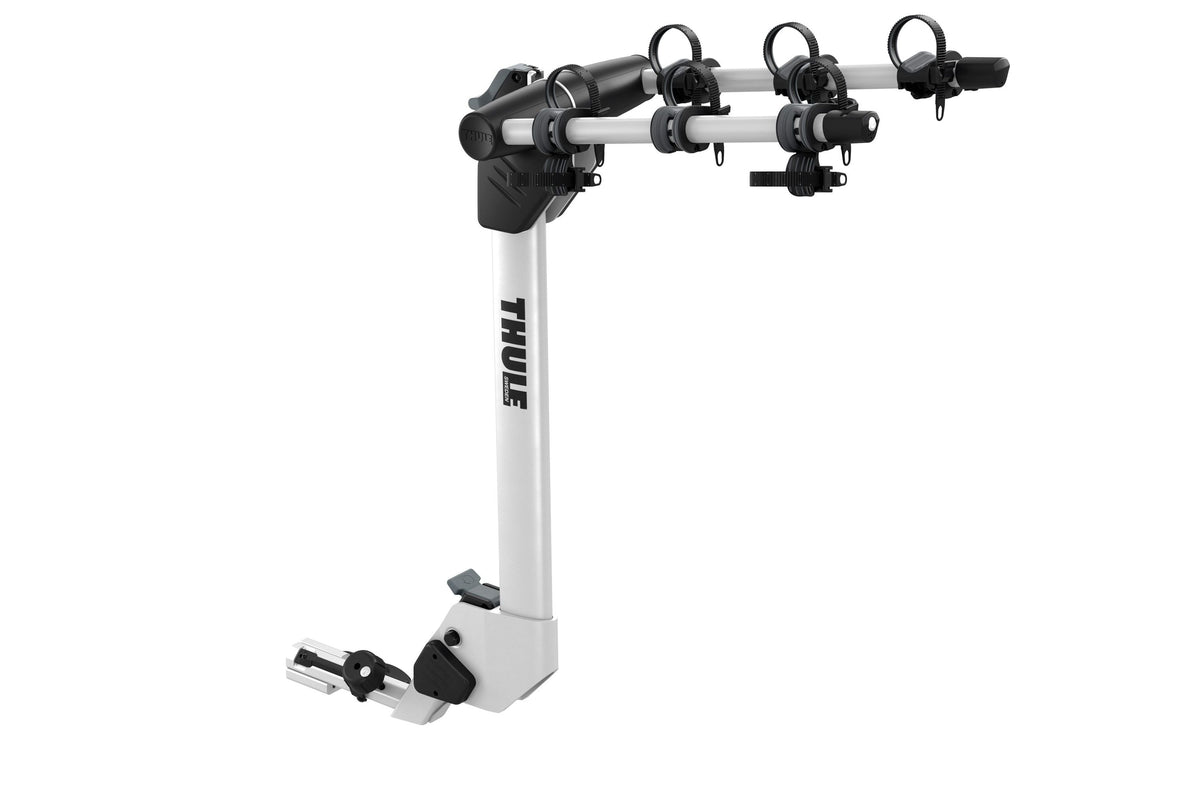 Thule Helium Pro 3-bike hitch rack in silver aluminum with black mounting hardware