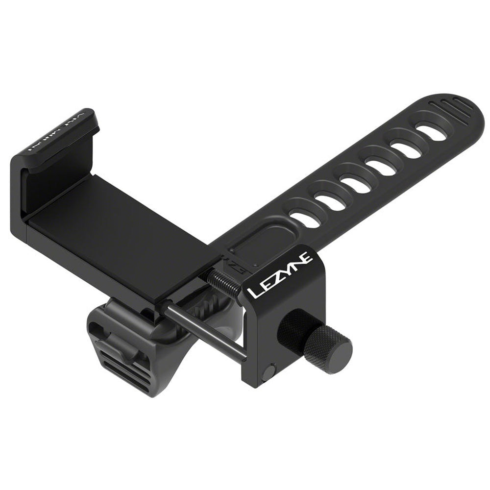 Lezyne Smart Vise Phone Mount in black shown from front angle on white background