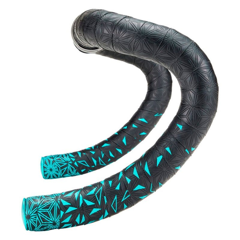 Supacaz handlebar tape in black to celeste gradient with star fade pattern